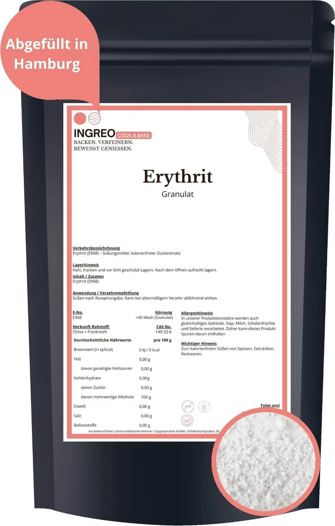INGREO Cook & Bake Erythritol  Granulat (<40 Mesh) – 1kg