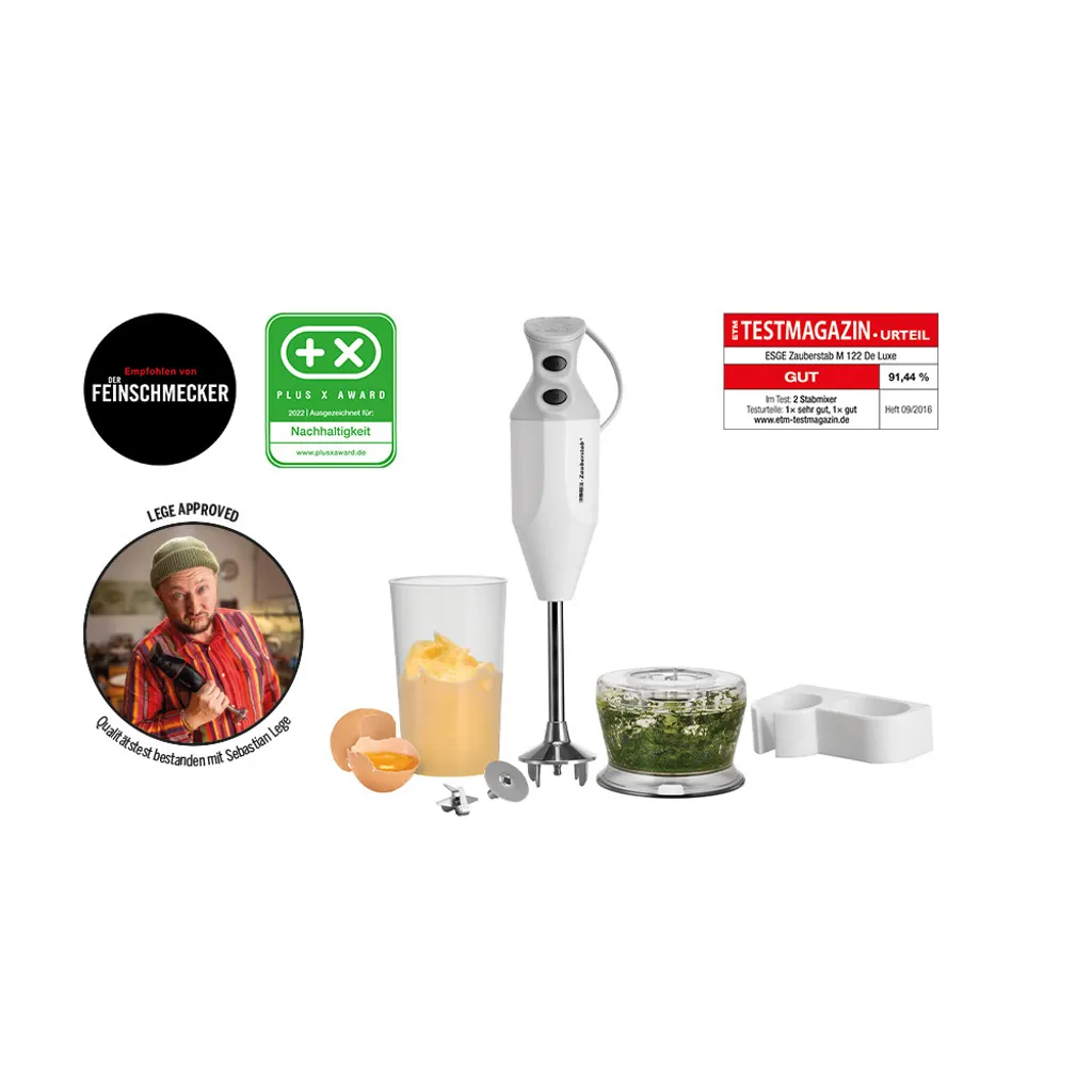 ESGE Magic Wand M 122 De Luxe 90410 – Hand blender 140W, 2 speeds, chopper, 600ml mixing beaker, multi-blade & whisk, Switzerland