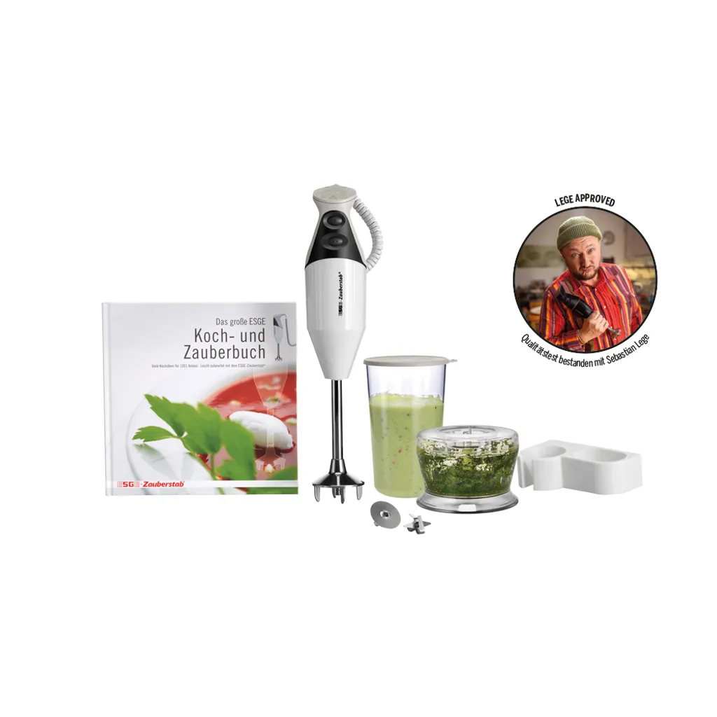 ESGE Magic Wand M 160 G Gourmet, white hand blender with accessories, up to 15,000 rpm, 90610