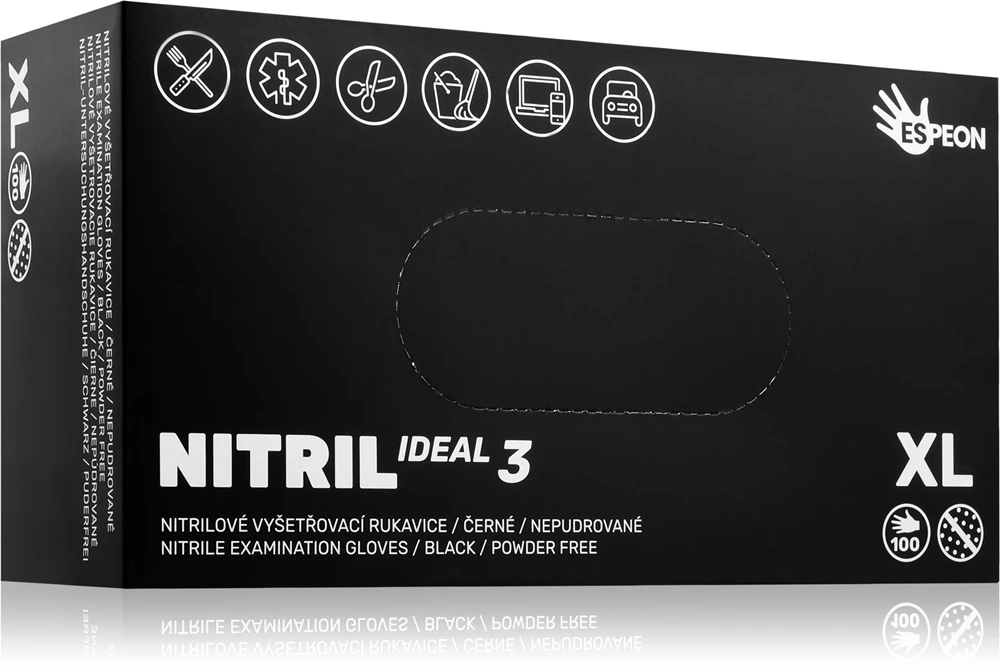 Espeon Nitrile Ideal3 Black Nitrile Gloves, Powder-Free