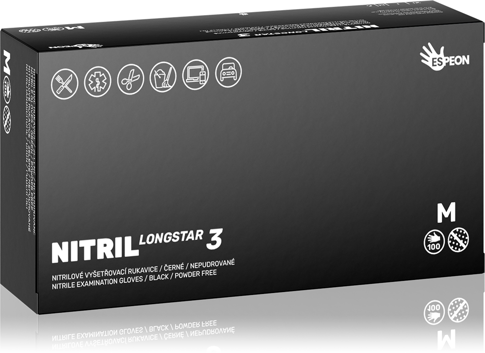 Espeon Nitrile Longstar3 Black Nitrile Gloves, Powder-Free