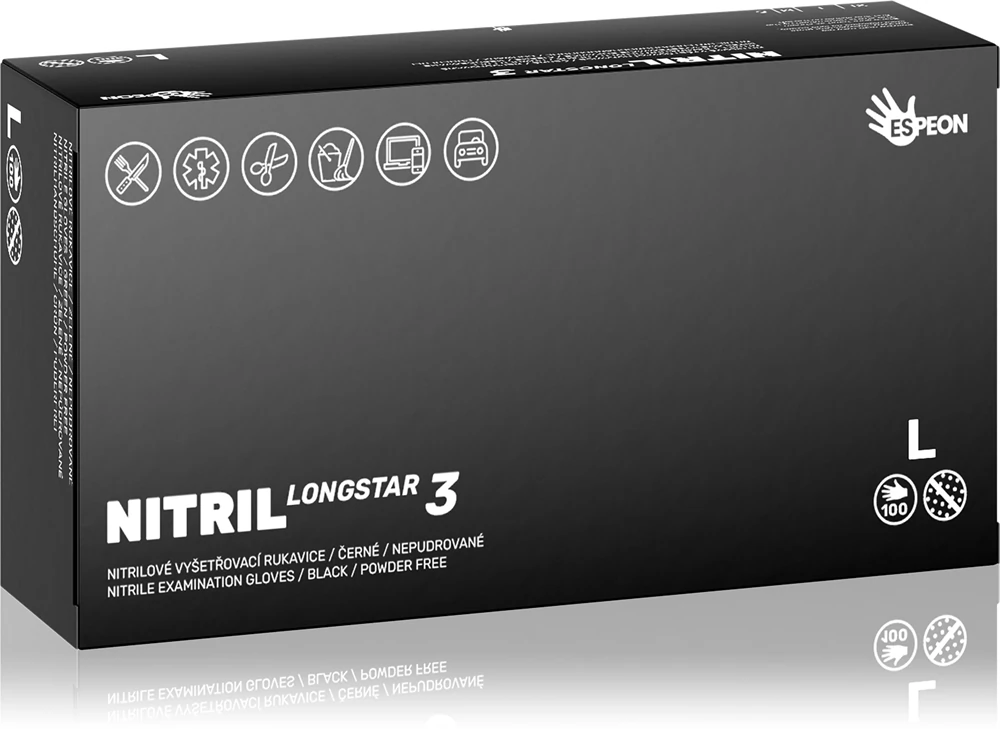 Espeon Nitrile Longstar3 Black gloves made of powder-free nitrile