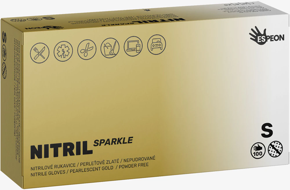 Espeon Nitrile Sparkle Pearlescent Gold gloves made of nitrile powder-free
