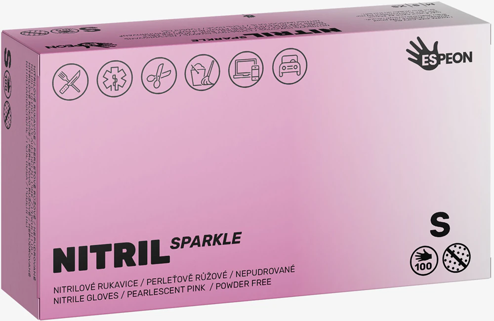 Espeon Nitrile Sparkle Pearlescent Pink gloves made of nitrile powder-free