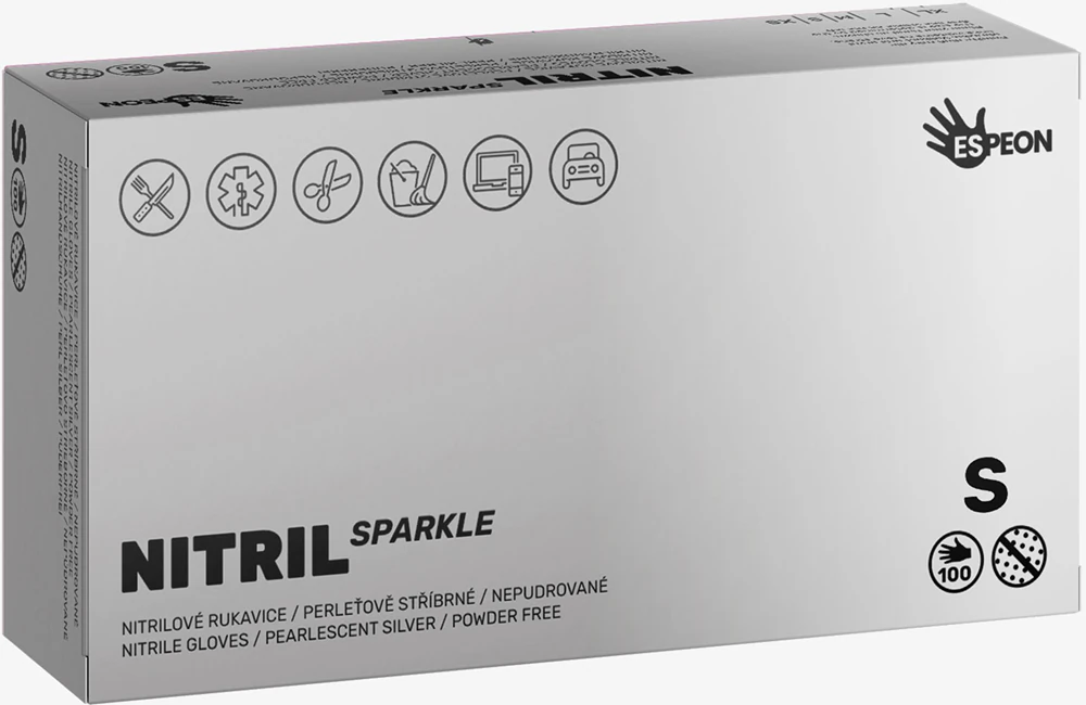 Espeon Nitrile Sparkle Pearlescent Silver gloves made of nitrile powder-free