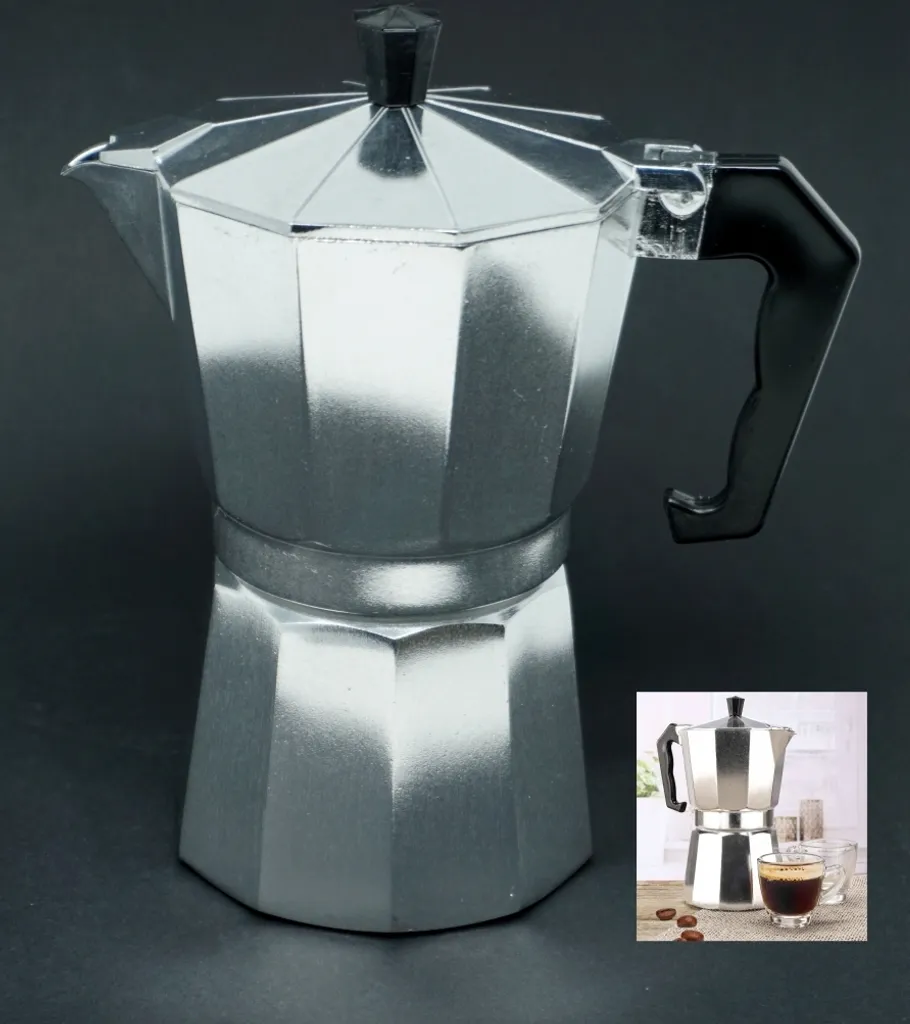 CBK-MS Aluminum espresso maker for 6 cups of espresso, 300 ml capacity.