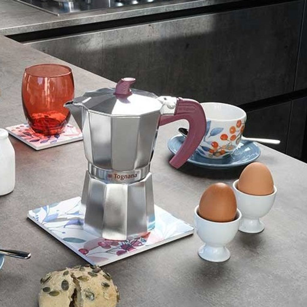 Aluminum espresso maker for 6 cups, TOGNANA Extra Style