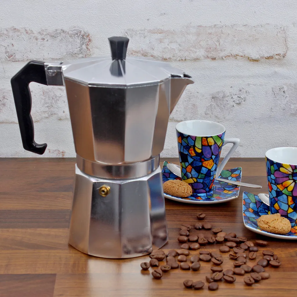 HI Espresso maker for 6 cups - 300ml - aluminum - 16.7 x 10.2 x 20.5cm