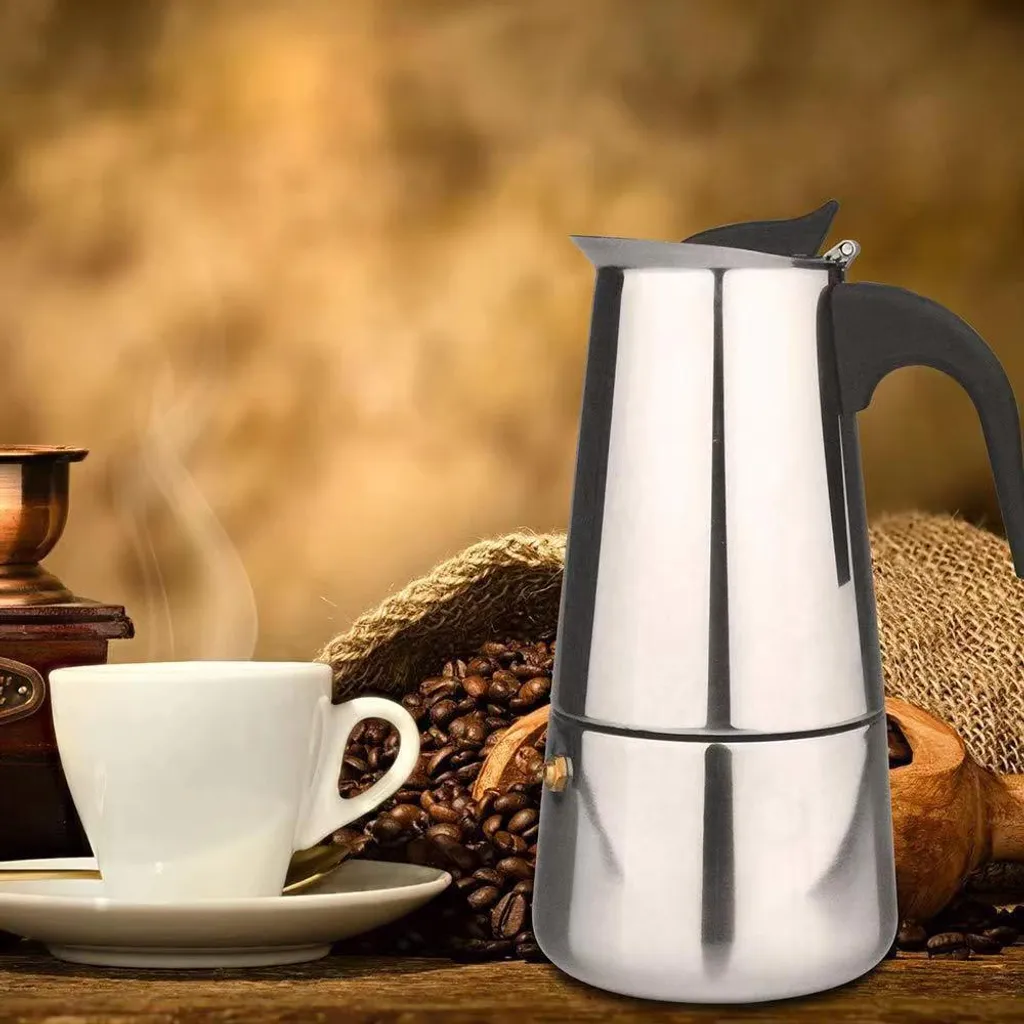 keepgogo Espresso maker, coffee maker, coffee pot, coffee brewer, stainless steel, 9 cups, 450 ml