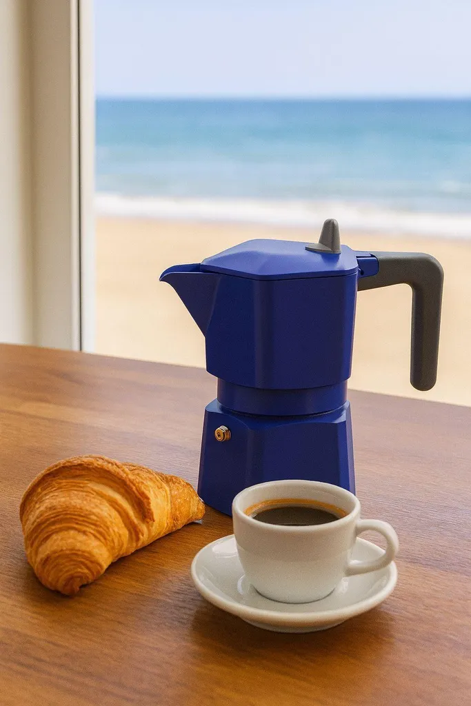 Pezzetti Penta Express Espresso Maker, Aluminum, 6 Cups, Blue