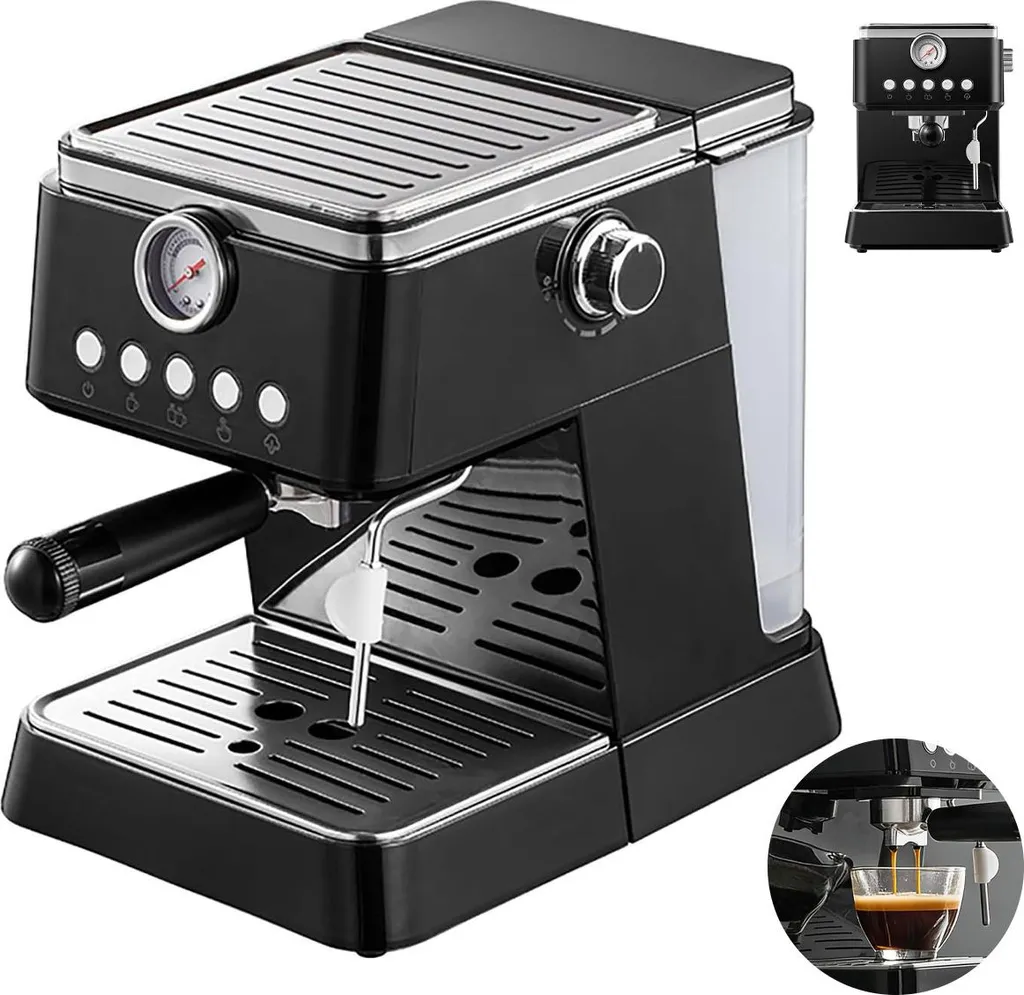 Slyrun Espresso machine with manometer, 4 modes (one-cup/two-cup), 360° steam wand, one-button operation, removable water tank