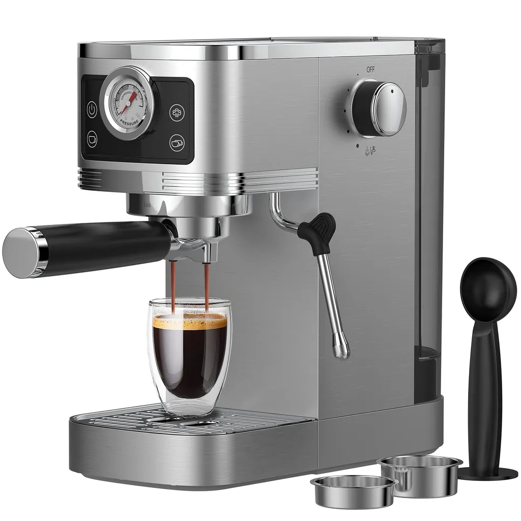 Aoucheni Espresso machine with milk frother CM1660B 1350W, 20 bar espresso pressure