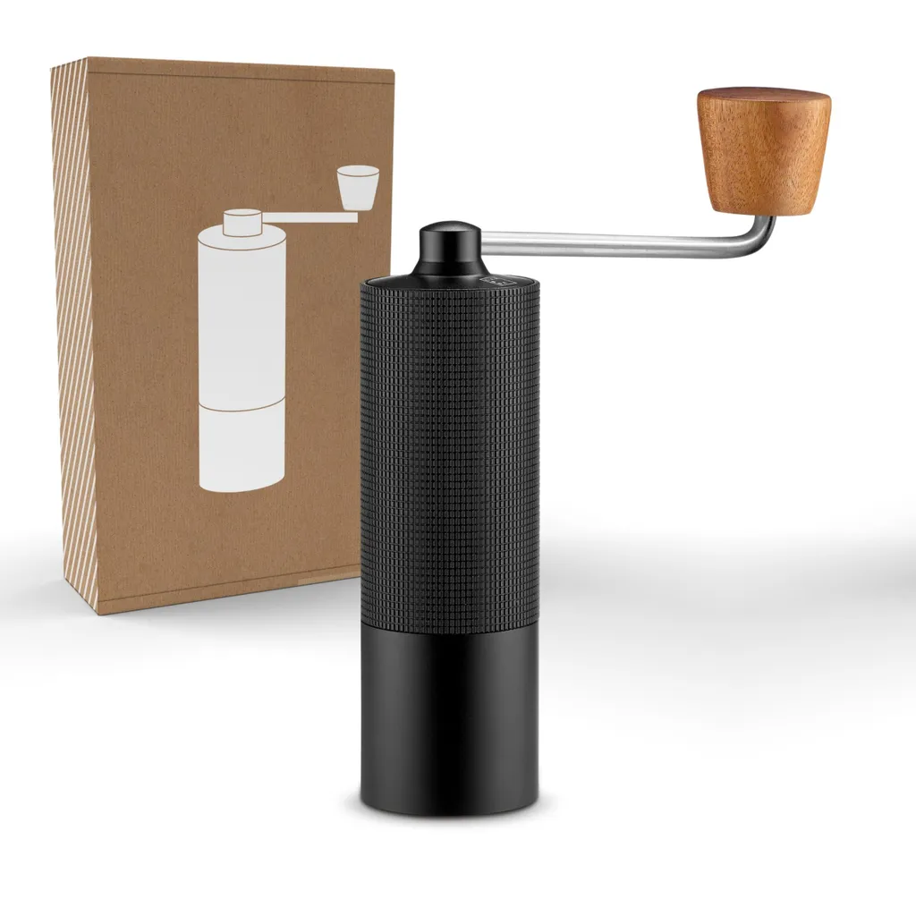 kuny Espresso grinder with 108 adjustable grind settings with 0.055mm adjustment precision | Stainless steel grinding mechanism | Lightweight aluminum housing | Hand coffee grinder
