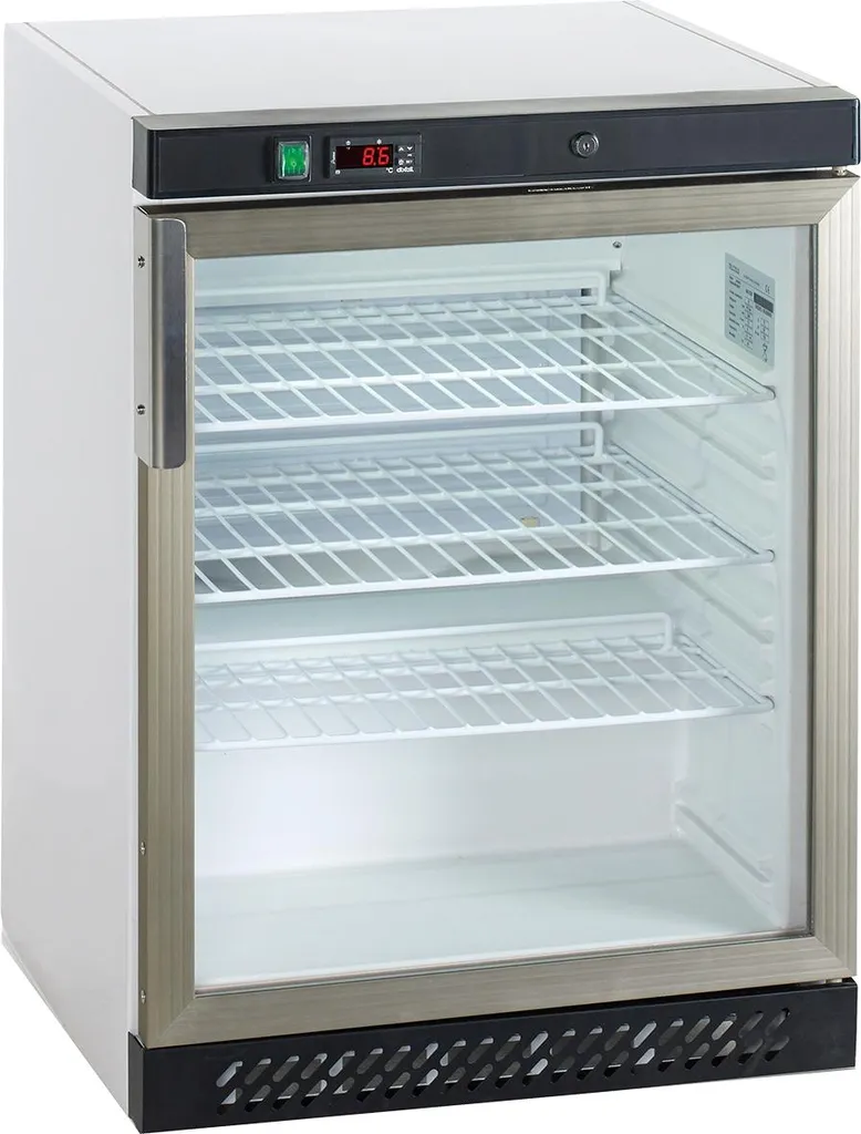 Esta glass door refrigerator with 136 liters - fan-assisted cooling, lockable, black