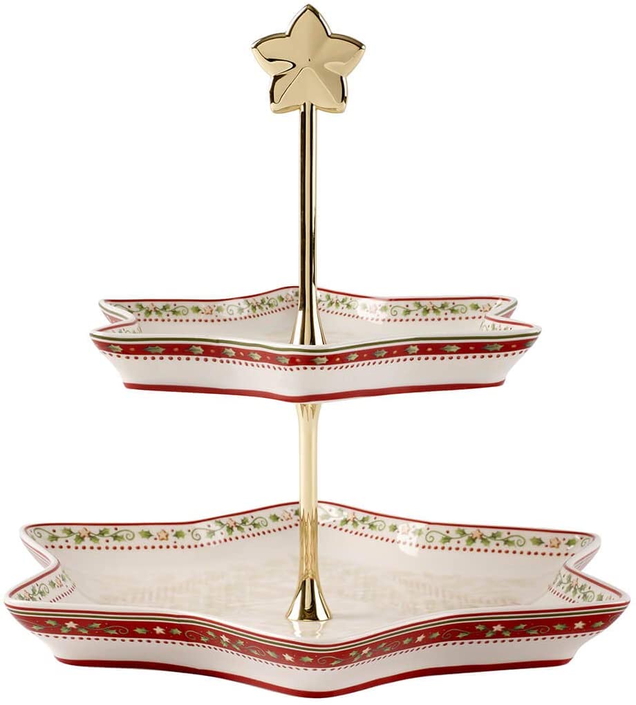 Villeroy & Boch Villeroy und Boch Winter Bakery Delight \"Ilex\" Cake Stand, Premium Porcelain, White/Red/Beige & Winter Bakery Delight Small Storage Jar for Pastries, Premium Porcelain, Multi-Coloured