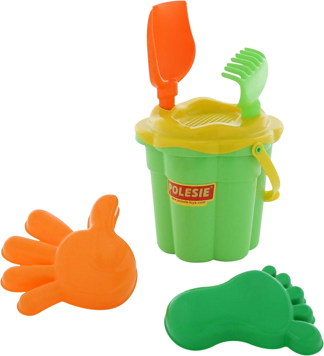 Polesie Sand set bucket flower medium, sieve flower medium, shovel, rake, moulds dumper and locomotive