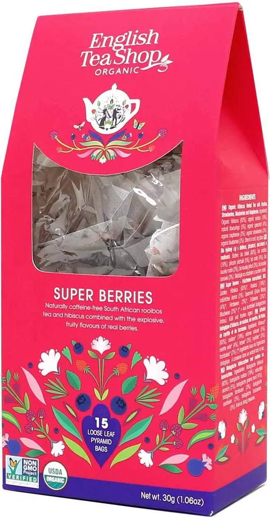 English Tea Shop ETS - Super Berries, Organic, 15 Pyramid Bags in Paper Box, 30 gm