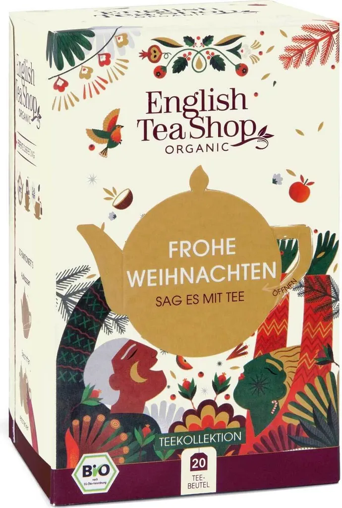 English Tea Shop ETS - Tea Gift Set "Merry Christmas", Personalizable, Organic, 20 Tea Bags, 5 Varieties, 38 gm