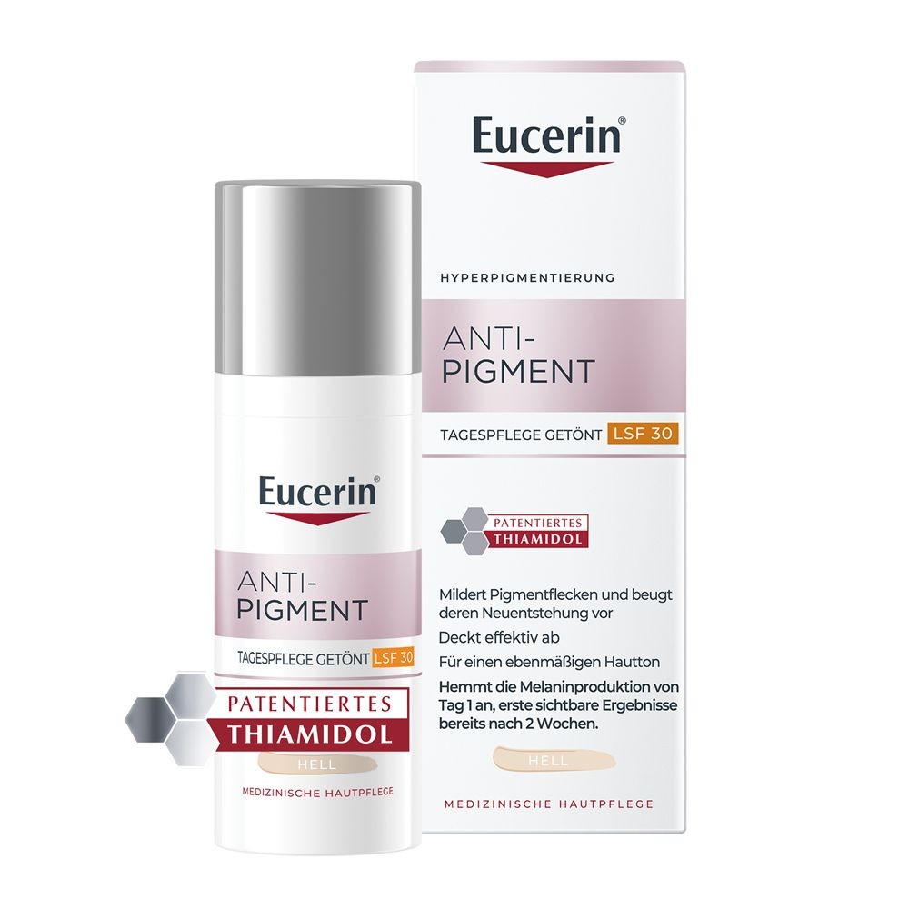 Eucerin Anti-Pigment Day Cream with Thiamidol®, quickly absorbing, tinted anti-pigment cream with SPF 30, light + Eucerin Anti-Pigment Cleansing Gel 20ml FREE 50 ml