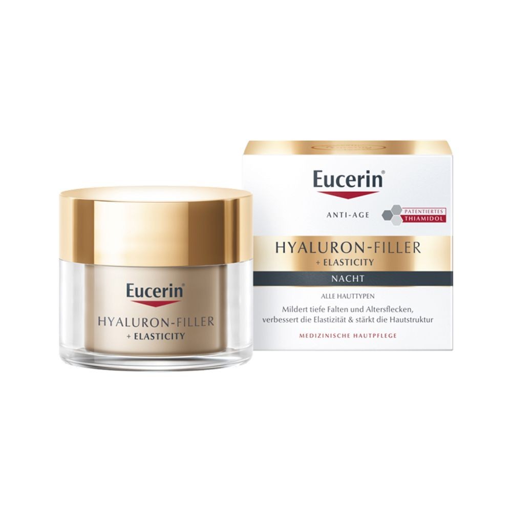 Eucerin HYALURON-FILLER + ELASTICITY night care - anti-aging face cream for smoother skin - anti-wrinkle cream against age spots + Eucerin Oil Control Face Sun Gel Cream SPF 50+ 20 ml Xmas Box FREE 50 ml