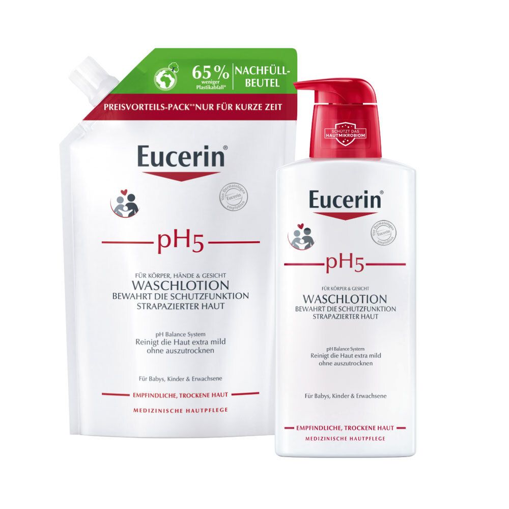 Eucerin pH5 Waschlotion + Eucerin® pH5 WASCHLOTION empfindliche Haut Nachfüllpackung - Jetzt 20% sparen mit Code "eucerin20" 2x400 ml