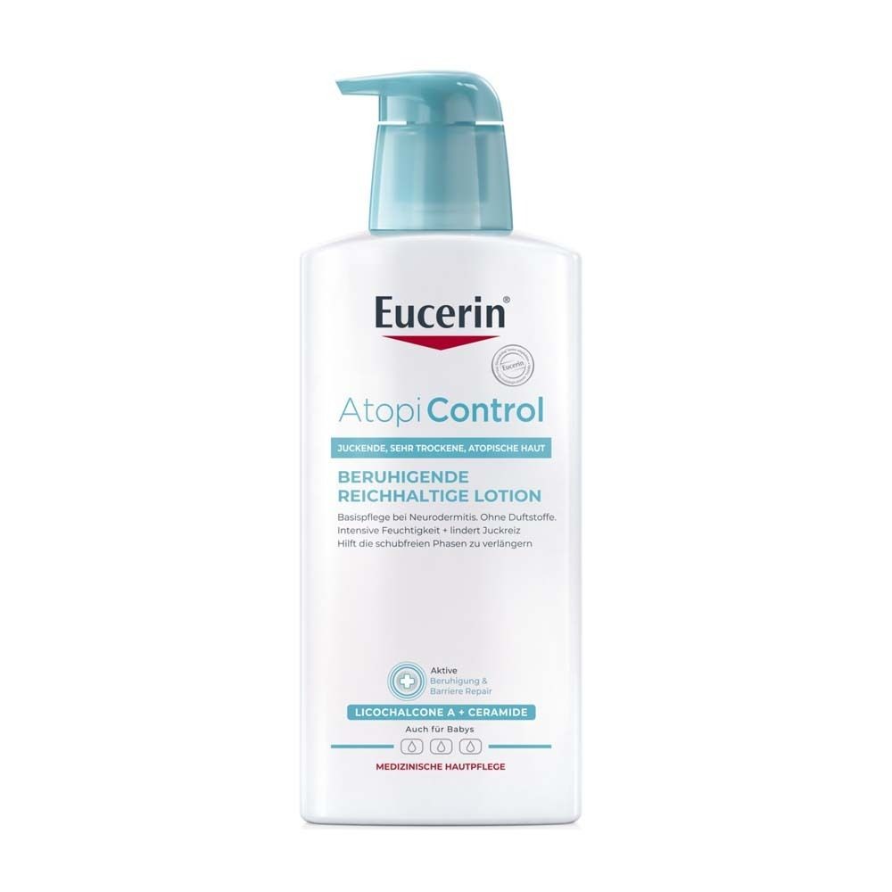 Eucerin® AtopiControl Soothing Rich Lotion soothes the skin for neurodermatitis - now save 20% with code "eucerin20" 400 ml