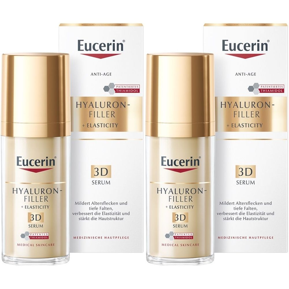 Eucerin® HYALURON-FILLER + ELASTICITY 3D Serum – Anti-aging serum for mature skin – Skincare against age spots and wrinkles 2x30 ml