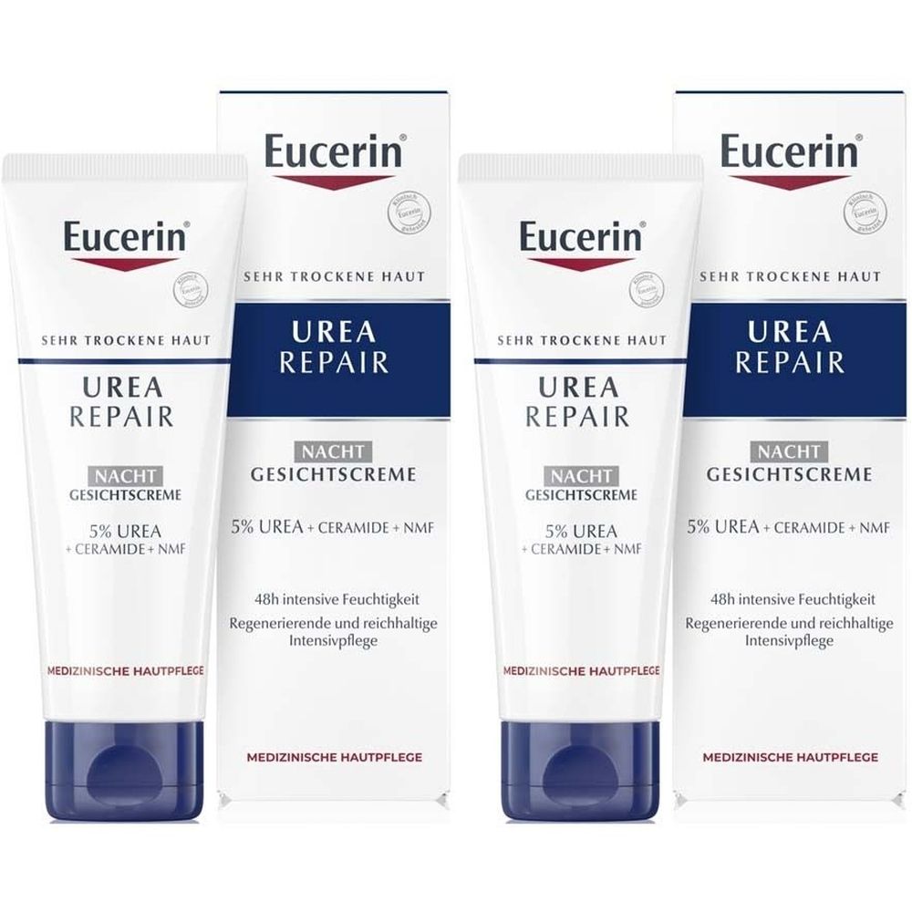 Eucerin Urea Repair Night Face Cream 5% – Intensive facial care for dry to very dry and tight skin 2x50 ml