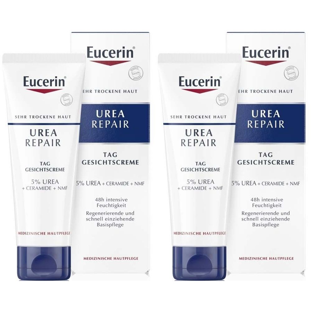 Eucerin Urea Repair Day Face Cream 5% – Intensive moisturizing care for dry to very dry skin 2x50 ml