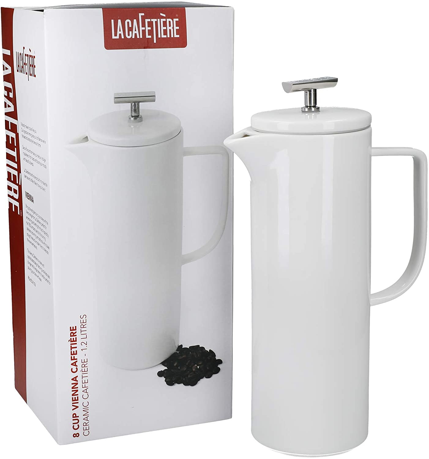 La Cafetiere La Cafetière Vienna Cafetière 8 Cup Large French Press Coffee Pot in Gift Box, Ceramic, White, 1.2 Litre Capacity