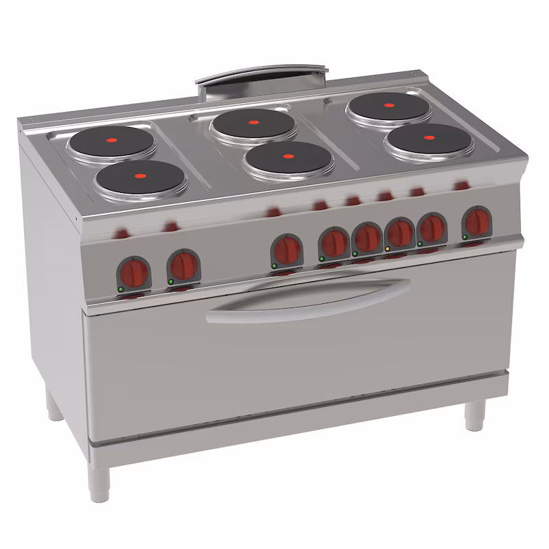 EURAST - Electric cooker with 6 round hobs, 1 static electric oven - 1200x700x900 mm - 21900 W 400/3V - 35460617