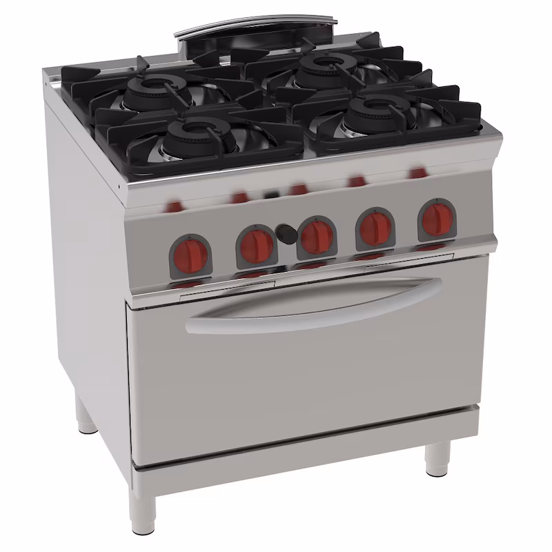 EURAST - Gas cooker with 4 burners, 1 static gas oven gn 2/1 - 800x700x900 mm - 35.8 kW - 35160317