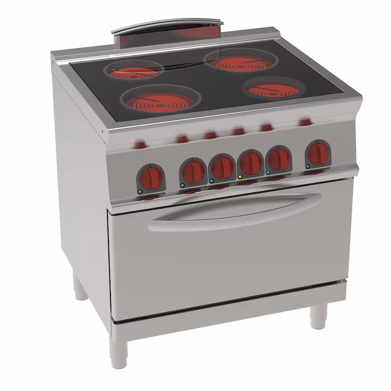 EURAST - Glass ceramic cooktop with 4 hot zones and 1 electric static oven, GN 2/1 - 800x700x900 mm - 13300 W 400/3V - 35070617