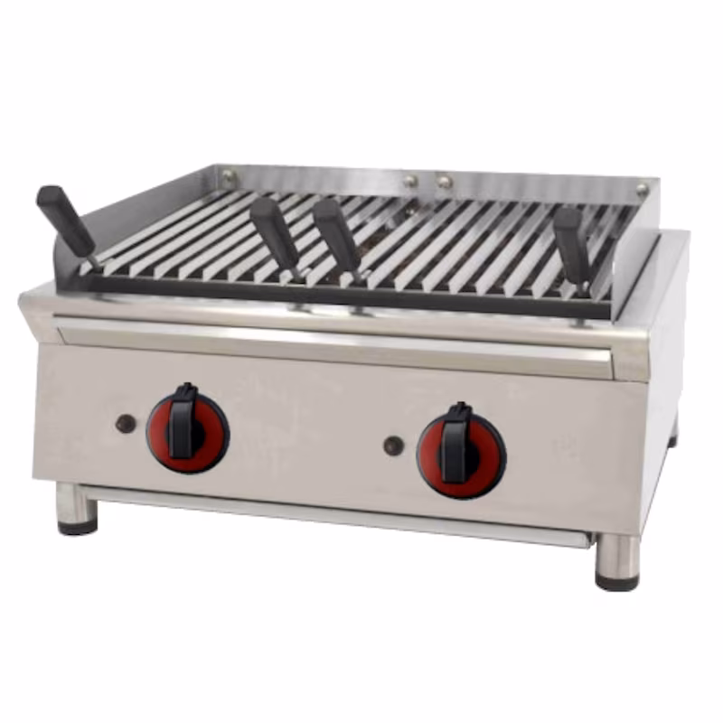 EURAST - Lava rock gas grill, stainless steel table grill with splash guard - 700x550x330 mm - 11 kW - 4472AV07