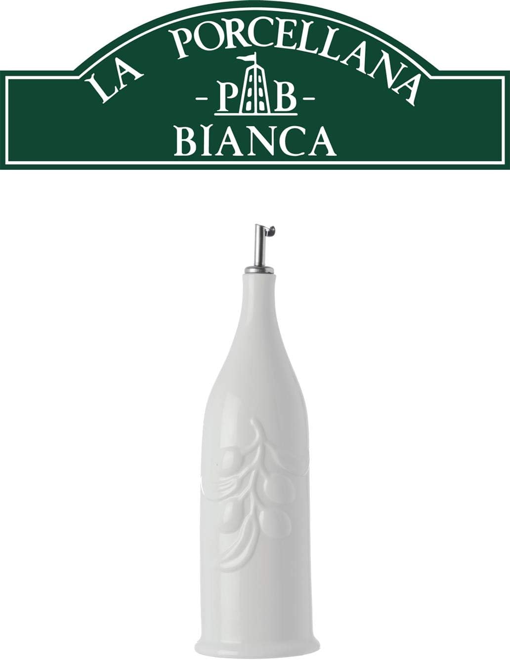 la Porcellana Cruet Oil Bottle with Stainless Steel Pourer 1 Liter in Gift Box Oil Dispenser Olive Oil Carafe Olive Branch