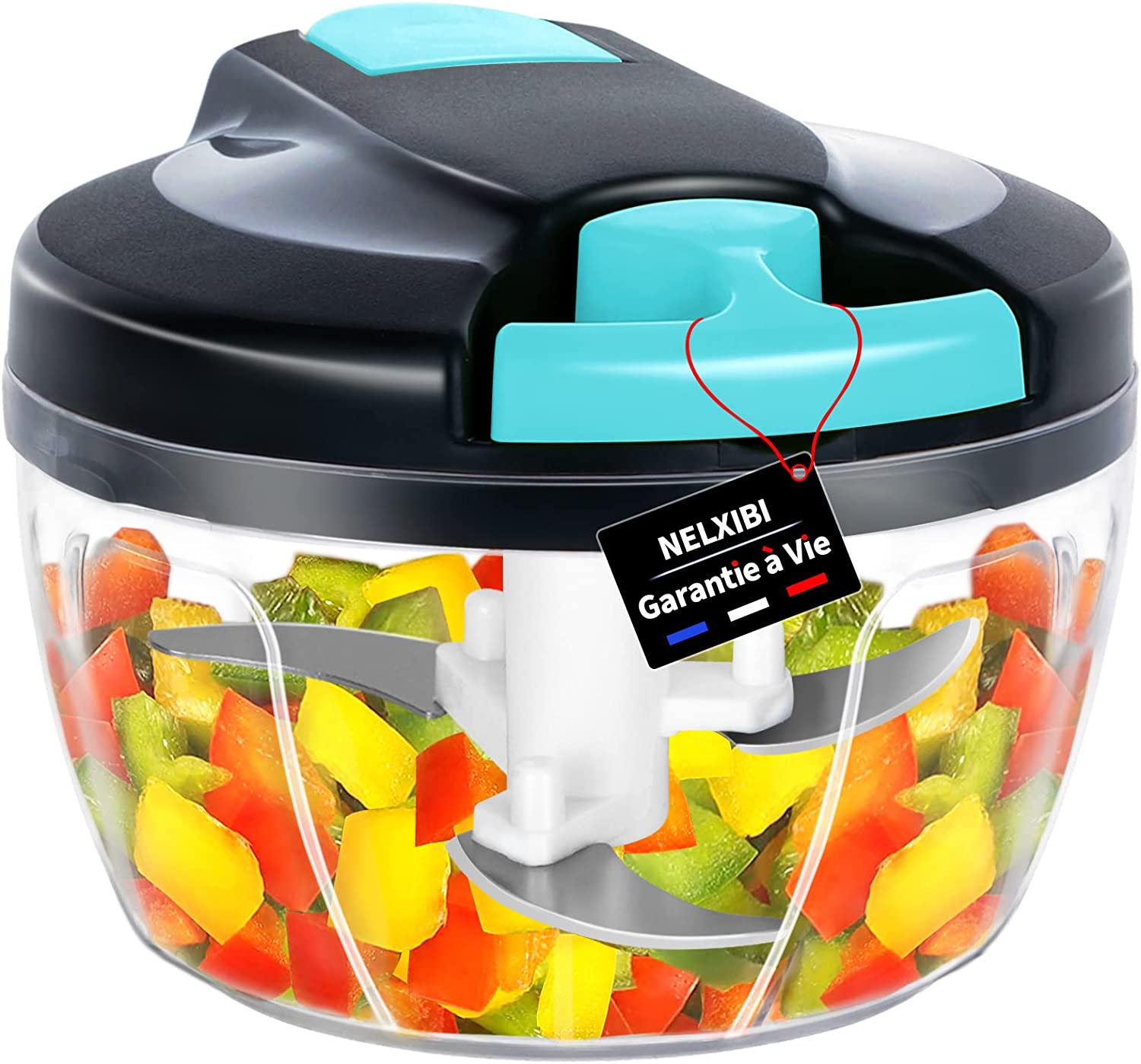 NELXIBI Onion cutter 550 ml, onion chopper Stainless Steel 3 Blades, Multi Chopper Manual Vegetable Chopper, Kitchen Chopper for Onions, Garlic, Meat, Salad, Fruits, Potato (Blue)