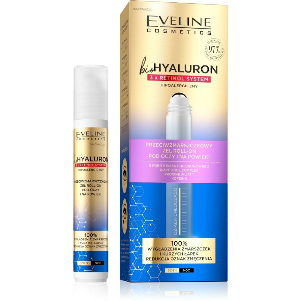 Eveline bioHYALURON 3xRetinol System Anti-Wrinkle Roll-On Eyelid Gel 15 ml