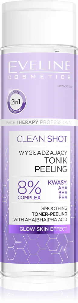 Eveline Cosmetics Clean Shot 8% Complex Of Hydroxy Acids smoothing tonic with peeling effect