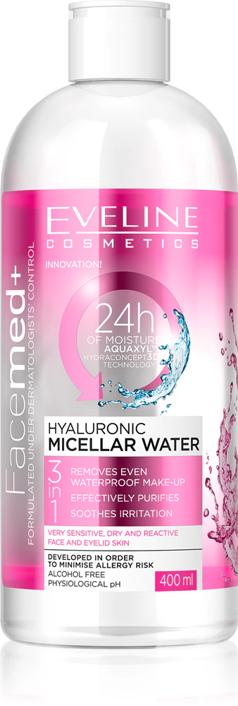 Eveline Cosmetics FaceMed+ micellar water with hyaluronic acid 3in1