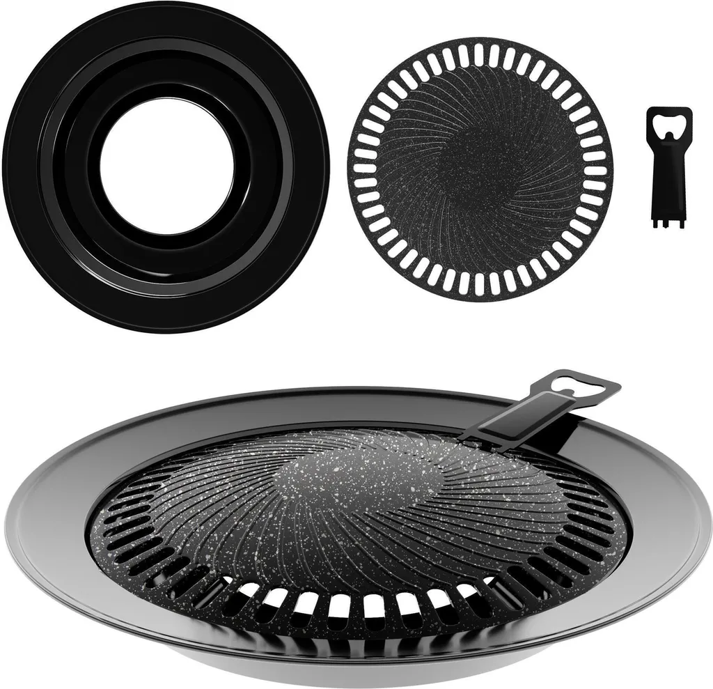 EVOCAMP Grill Plate for Gas Stoves, Round, 32 cm, Non-Stick Grill Pan, BBQ Camping Accessory