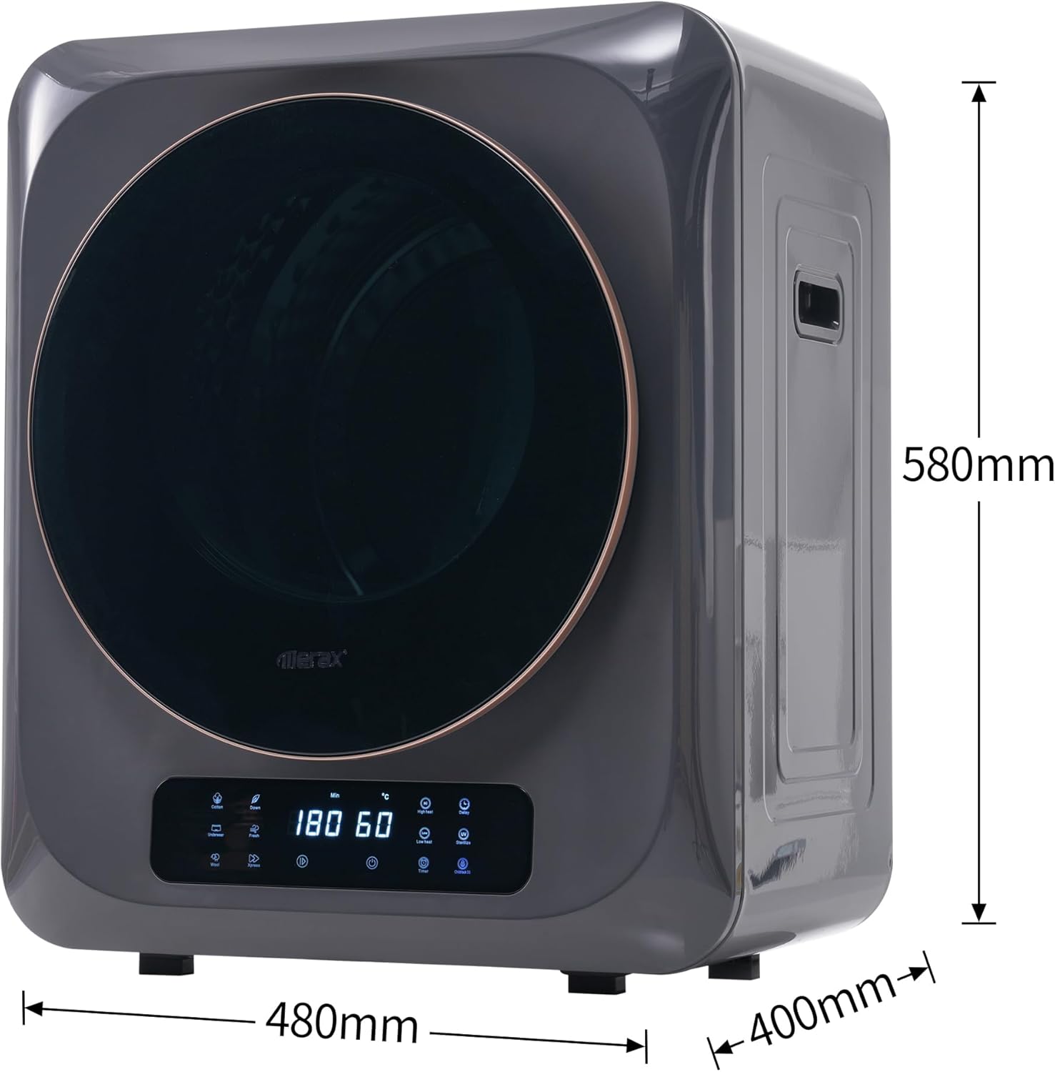 Merax Mini Dryer, Small Tumble Dryer, Exhaust Dryer with 5 Programs, Wall-Mountable Exhaust Dryer, Overheating Protection and Multiple Filtration, 850 W, 2.5 kg, Operating Time up to 130 Minutes,