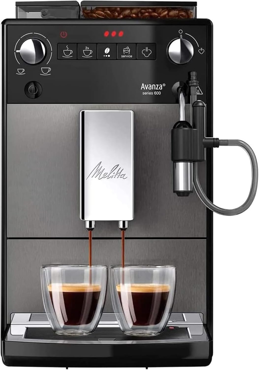 Melitta Avanza F270 - 100 coffee machine with integrated milk system (removable XL water tank and bean tank and whisper grinder, 20 cm wide) Mystic Titan