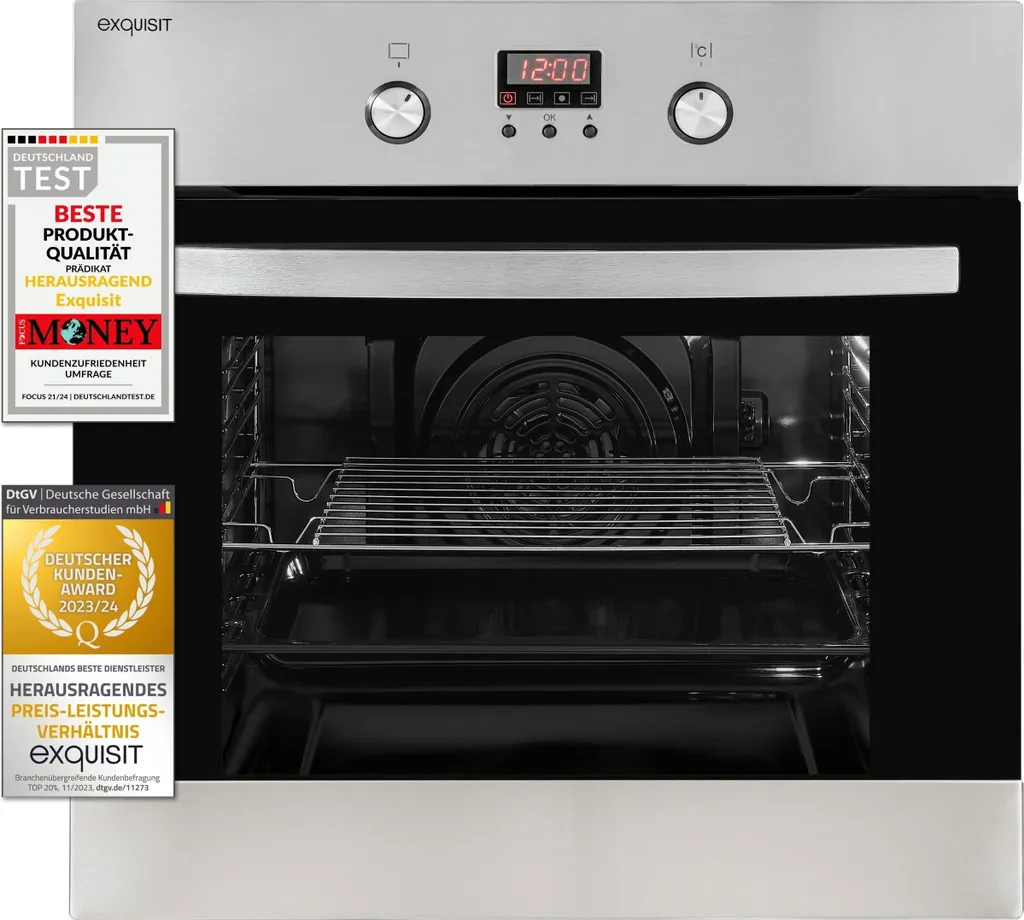 Exquisit EBE 65-1H Built-in Oven | 58 Liter Oven Capacity | Convection | Timer | Retractable Knobs | Stainless Steel