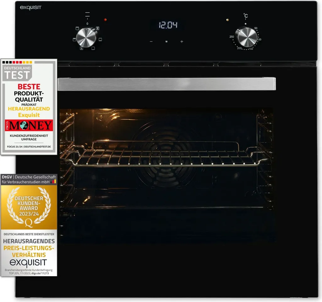 Exquisit EBE 657-2U Built-in Oven | 59 L Oven Capacity | Convection | Telescopic Runners | Black
