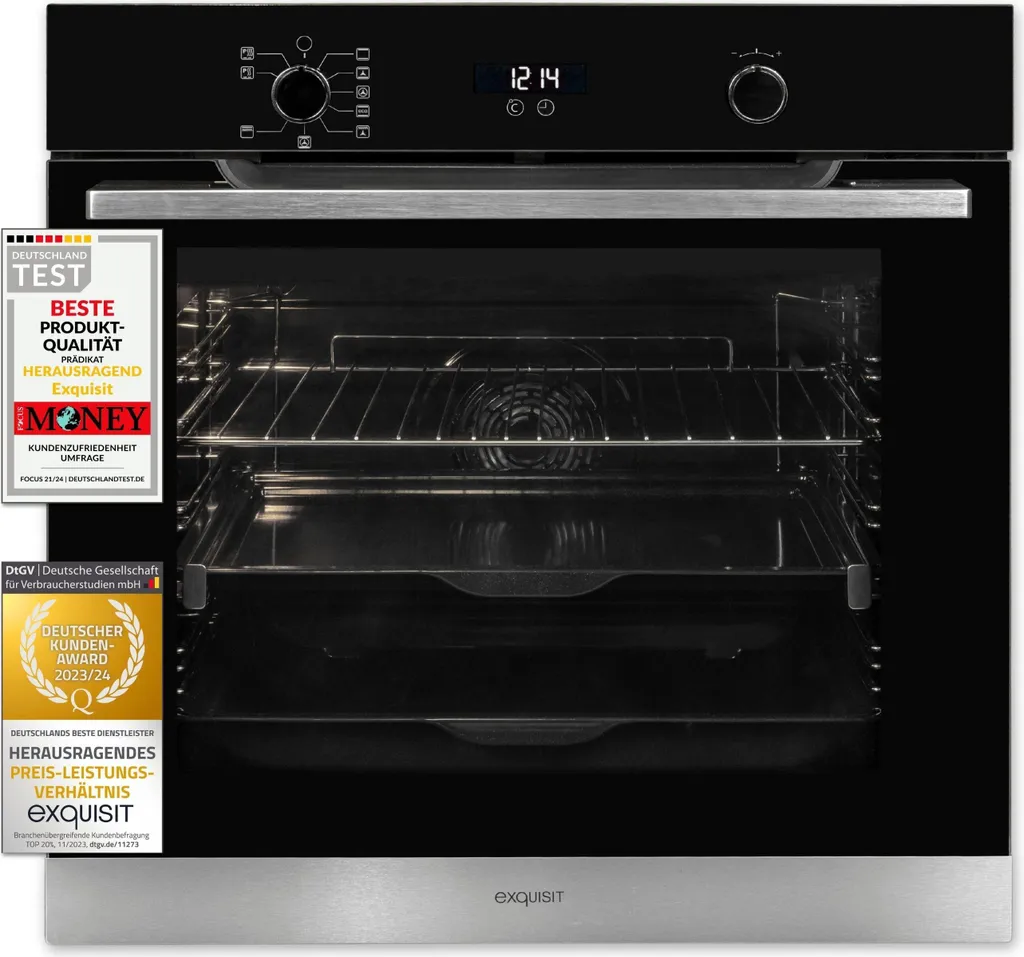 Exquisit EBEP 707-18H Built-in Oven | 73 L Oven Capacity | Pyrolytic Cleaning | Fan-assisted Cooking | Timer | Stainless Steel-Black