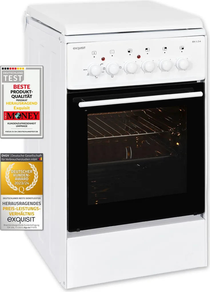 Exquisit EH 11.3-4 Electric Freestanding Cooker, Top and Bottom Heat | Rapid Hot Plate | White
