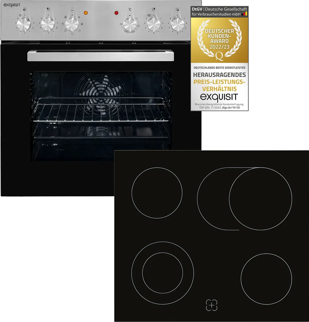 Exquisit EHE 156-2.1 UBZ Set Built-in Oven | 59 L Capacity | Glass Ceramic Hob | Stainless Steel