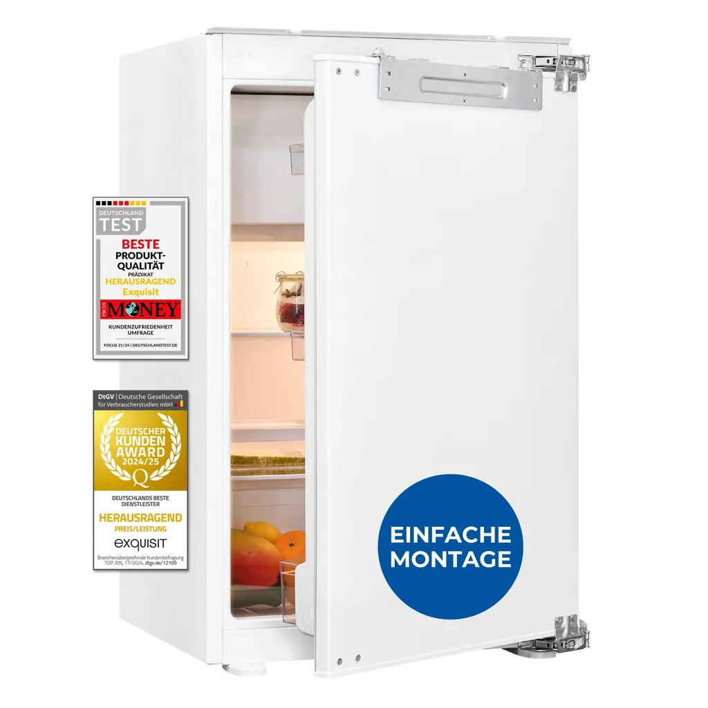 Exquisit built-in refrigerator, refrigerator with freezer compartment, 119 liters, 4-star freezing, 88 cm height, fixed door installation, EKS5131-4-FE-090E white