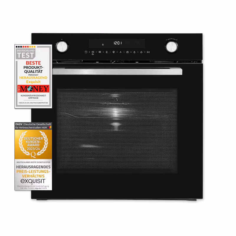 Exquisit Built-in Microwave EBEM 797-H-030 Black | Hot Air and Grill | Max. 1800 W | 72 l Capacity | Black Glass Front