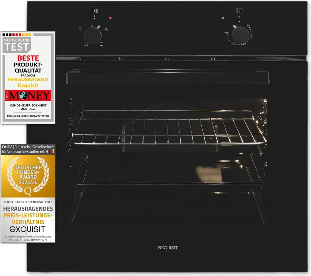 Exquisit built-in oven EBE255-020 black | Energy efficiency class A | 59.0 l cooking chamber | 60 cm built-in oven